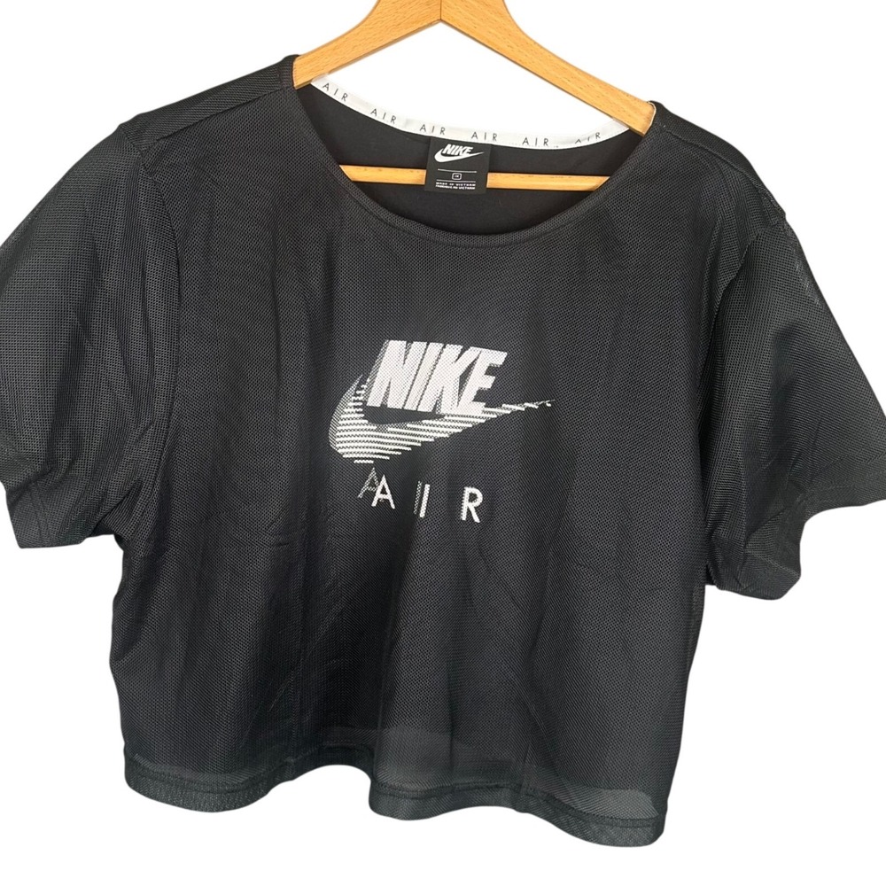 Nike Air Womens Plus Size 1X Black Mesh Double Layer Crop Top T-Shirt AR1830-010